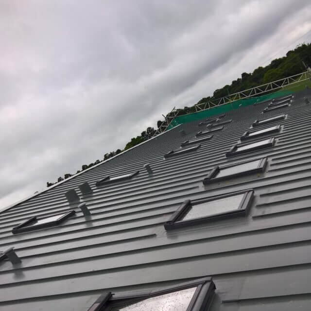 Commercial rooflights installed all the way along a building