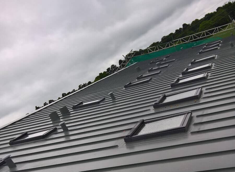 Commercial rooflights installed all the way along a building