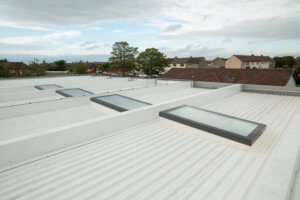 Roof top view of installed commercial rooflights installed at a nusery