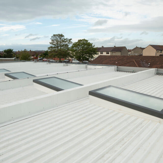 Roof top view of installed commercial rooflights installed at a nusery